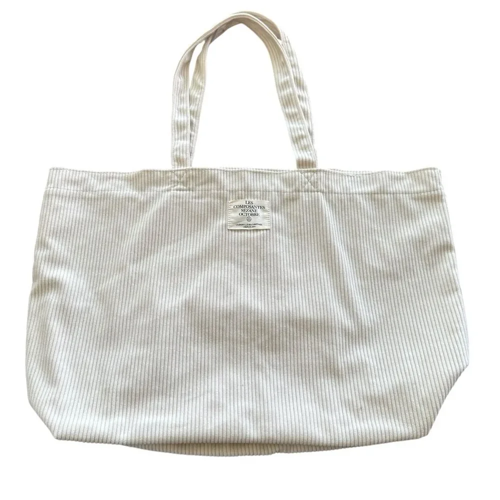 Sezane Corduroy Tote bag beige Velvet Striped